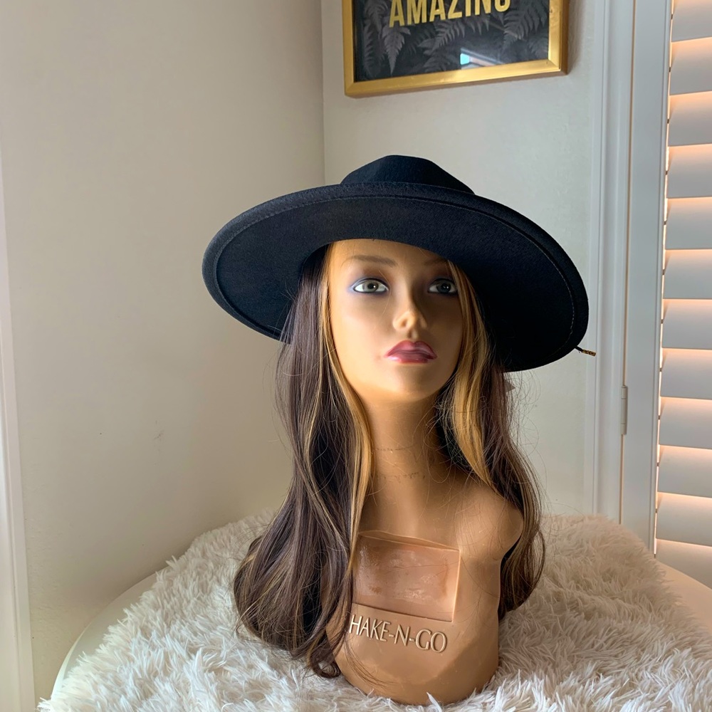 Black fedora hat with side gold chain band